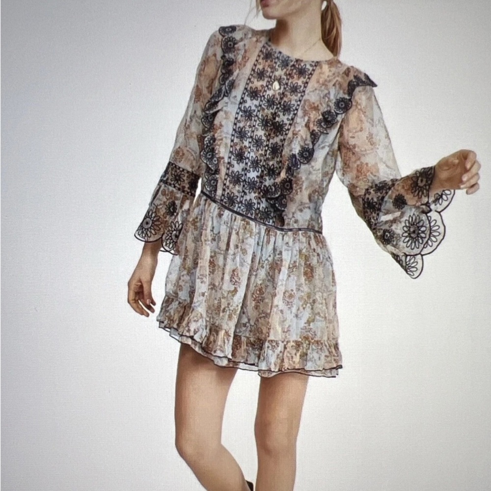 Free People Floral Lace-Trim Mini Dress